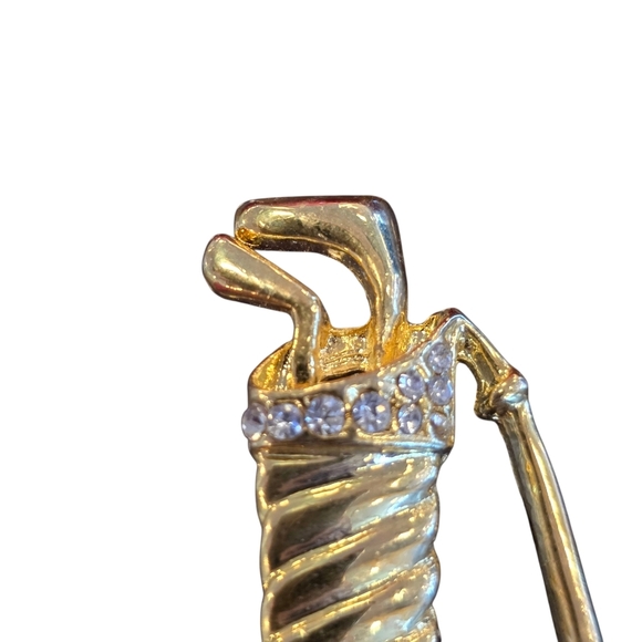 Vintage Gold Tone Golf Bag & Clubs Pin with Clear Rhinestones - Picture 2 of 4